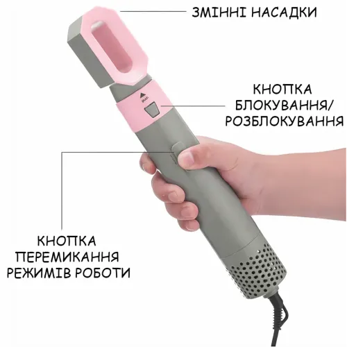 Фен-щетка мультистайлер Hot Air Styler 5 в 1 с ионизацией, 5 насадок, 3 температурных режима, 1000 Вт, кейс для хранения и поездок - фото 5