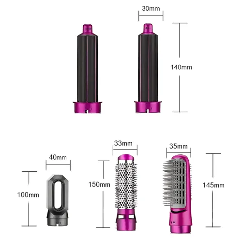 Стайлер Hot Air Styler 5-в-1 для укладки волос, 1000 Вт, эффект Коанда, 5 насадок, керамика, инфракрасный нагрев, фиолетовый кейс - фото 6