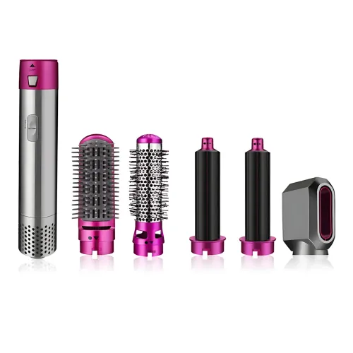 Стайлер Hot Air Styler 5-в-1 для укладки волос, 1000 Вт, эффект Коанда, 5 насадок, керамика, инфракрасный нагрев, фиолетовый кейс - фото 2