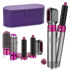 Стайлер Hot Air Styler 5-в-1 для укладки волос, 1000 Вт, эффект Коанда, 5 насадок, керамика, инфракрасный нагрев, фиолетовый кейс