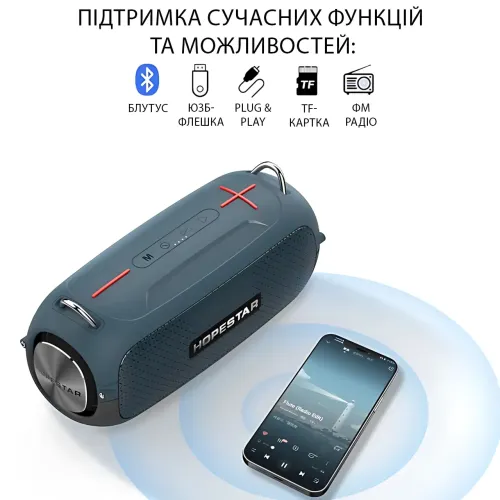 Портативна Bluetooth-колонка Hopestar A41 Party 16W, RGB-підсвітка, Bluetooth 5.3, TWS 1+1, IPX5, USB/AUX/TF, 2400mAh, чорна-хакі - фото 6