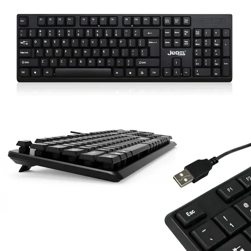 Проводная клавиатура JEDEL K19 USB, 104 клавиши, мембранная, полноразмерная 100%, раскладка RU/UA/EN, для Windows / Mac OS / Linux