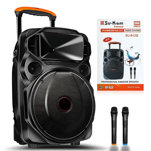 Акустическая система Su-Kam SU 612, 200 Вт, 12+3, Bluetooth, USB/SD, FM, 2 радиомикрофона, аккумулятор, запись MP3, ECHO/DELAY
