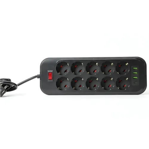 Мережевий фільтр — подовжувач 006 High Power 3250W/300W, 10 євро розеток + 4 USB (3 × USB-A + USB-C PD 20 W), швидке заряджання QC - фото 3