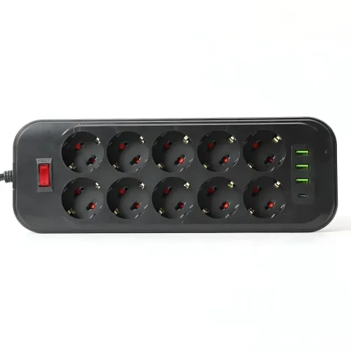 Мережевий фільтр — подовжувач 006 High Power 3250W/300W, 10 євро розеток + 4 USB (3 × USB-A + USB-C PD 20 W), швидке заряджання QC - фото 2