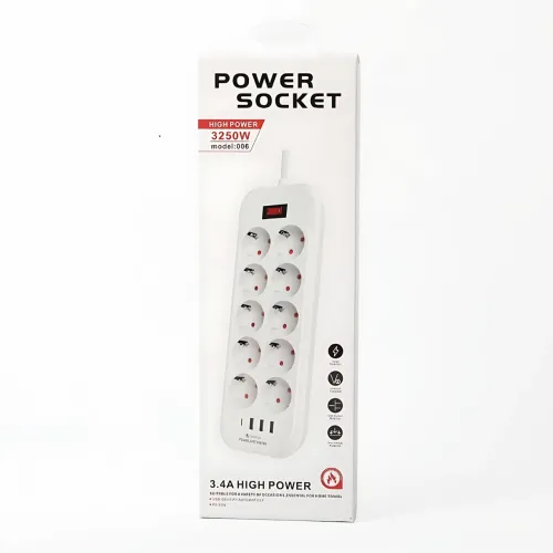 Мережевий фільтр — подовжувач 006 High Power 3250W/300W, 10 євро розеток + 4 USB (3 × USB-A + USB-C PD 20 W), швидке заряджання QC - фото 10