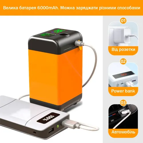 Портативный электрический душ Lixada 6000 мАч с насосом и аккумулятором, туристический походный душ USB Type-C - фото 4