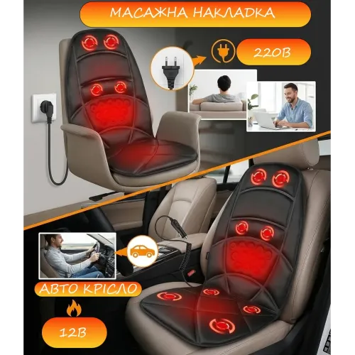Массажная накидка на кресло с подогревом Cushion HL-889, 5 массажных элементов, 3 зоны массажа, пульт ДУ, питание 220В/12В - фото 5