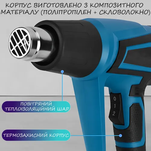Фен строительный промышленный Hot Air Gun X512 1600W с регулировкой температуры, 2 режима, 4 насадки, термофен для снятия краски - фото 4