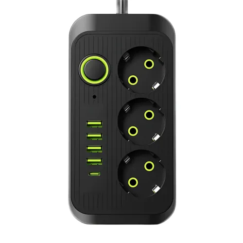 Мережевий фільтр подовжувач Power Socket F09U 2500 W 2 м, 3 розетки + 4 USB + Type-C, з вимикачем, захист від перевантаження - фото 2