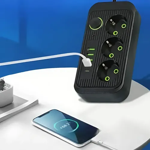 Мережевий фільтр подовжувач Power Socket F09U 2500 W 2 м, 3 розетки + 4 USB + Type-C, з вимикачем, захист від перевантаження - фото 7