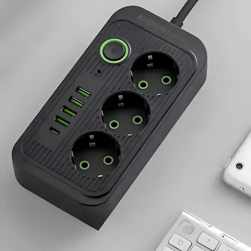 Мережевий фільтр подовжувач Power Socket F09U 2500 W 2 м, 3 розетки + 4 USB + Type-C, з вимикачем, захист від перевантаження - фото 3