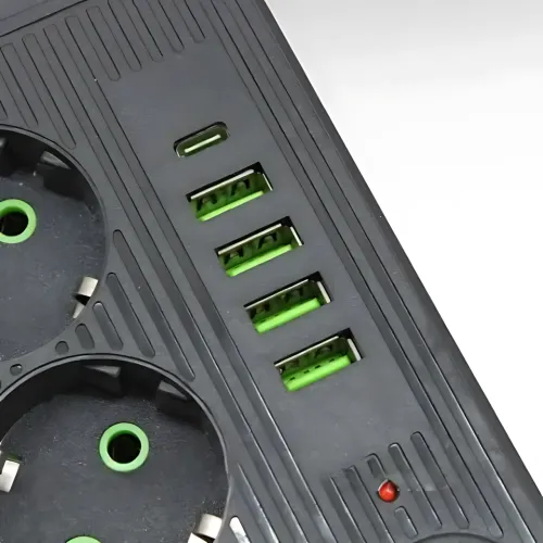 Мережевий фільтр подовжувач Power Socket F09U 2500 W 2 м, 3 розетки + 4 USB + Type-C, з вимикачем, захист від перевантаження - фото 5