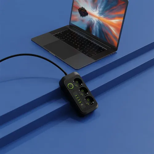 Мережевий фільтр подовжувач Power Socket F09U 2500 W 2 м, 3 розетки + 4 USB + Type-C, з вимикачем, захист від перевантаження - фото 8