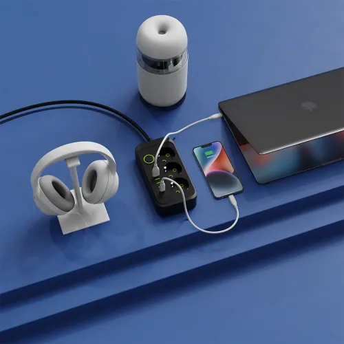 Мережевий фільтр подовжувач Power Socket F09U 2500 W 2 м, 3 розетки + 4 USB + Type-C, з вимикачем, захист від перевантаження - фото 9