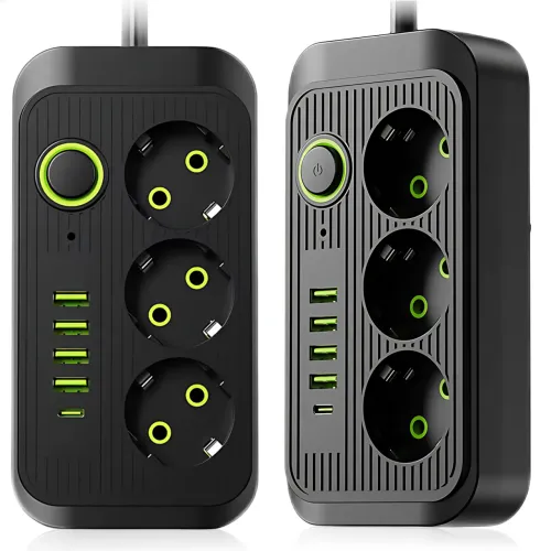 Мережевий фільтр подовжувач Power Socket F09U 2500 W 2 м, 3 розетки + 4 USB + Type-C, з вимикачем, захист від перевантаження