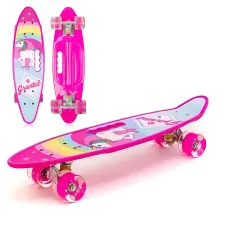 Скейтборд Penny Board 22 Aspink Единорог розовый со светящимися колесами и ручкой, детский пенни борд до 80 кг, ABEC-7, пластик