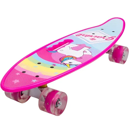 Скейтборд Penny Board 22 Aspink Единорог розовый со светящимися колесами и ручкой, детский пенни борд до 80 кг, ABEC-7, пластик - фото 4