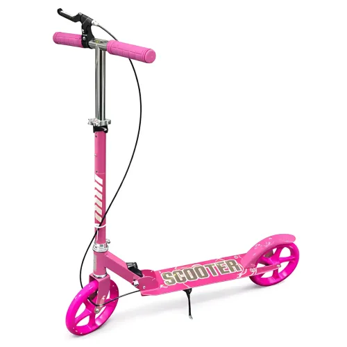 Самокат двухколесный городской Scooter 200 мм PU, складной, с ручным и ножным тормозом, ABEC-7, до 90 кг, руль 73–96 см Розовый - фото 2