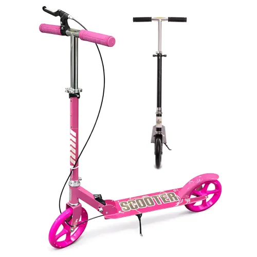 Самокат двухколесный городской Scooter 200 мм PU, складной, с ручным и ножным тормозом, ABEC-7, до 90 кг, руль 73–96 см Розовый