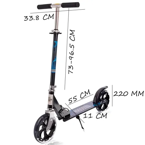 Самокат двухколесный городской Scooter 200 мм PU, складной, с ручным и ножным тормозом, ABEC-7, до 90 кг, руль 73–96 см Голубой - фото 9