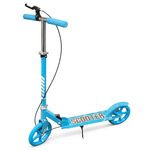 Самокат двухколесный городской Scooter 200 мм PU, складной, с ручным и ножным тормозом, ABEC-7, до 90 кг, руль 73–96 см Голубой