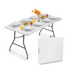 Складной кейтеринговый стол 180×70×74 см, белый, металлический каркас, HDPE столешница, для пикника, кемпинга и рыбалки, 6 мест