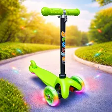 Детский трехколесный самокат Best Scooter 905 со светящимися колесами 110 мм, регулируемый руль, подшипники ABEC-7, до 40 кг Зеленый
