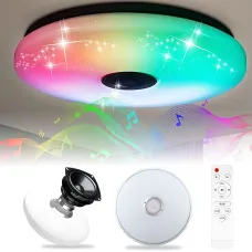 Світлодіодна стельова люстра RGB 38 см 60 W з Bluetooth-колонкою і пультом керування, LED світильник із кольоровою підсвіткою
