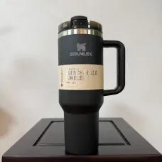 Термокружка-термос Stanley 1200 мл с ручкой и крышкой-поилкой с трубочкой, вакуумная термочашка из нержавеющей стали Черный