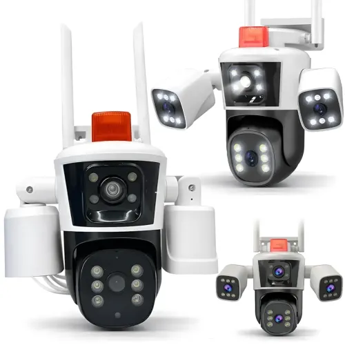 Уличная поворотная WiFi IP камера видеонаблюдения 12MP 3 линзы PTZ, автоотслеживание, 10× зум, ночное видение, датчик движения