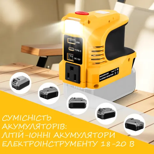 Портативный инвертор напряжения UIN12 180W 20V → 220V для аккумулятора электроинструмента, преобразователь питания с розеткой 220В - фото 7