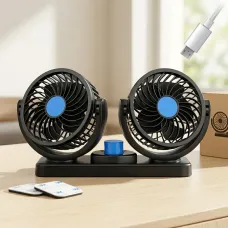 Настільний подвійний USB-вентилятор CZ-212, з регулюванням потужності, 2 швидкості, поворот 360°, портативний двоголовий