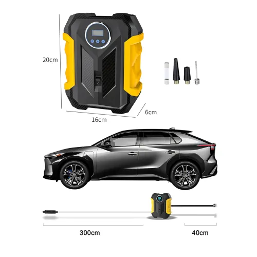 Автомобильный воздушный компрессор 12V, модель 3, 150 PSI, цифровой манометр, автоотключение, LED фонарь, 35 л/мин, насадки - фото 10