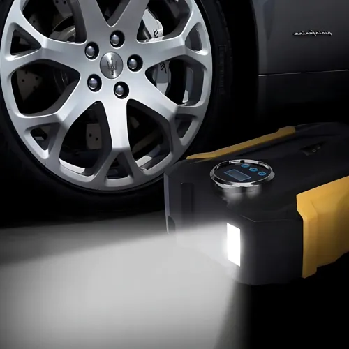 Автомобильный воздушный компрессор 12V, модель 3, 150 PSI, цифровой манометр, автоотключение, LED фонарь, 35 л/мин, насадки - фото 6
