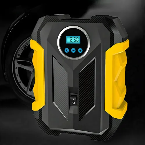 Автомобильный воздушный компрессор 12V, модель 3, 150 PSI, цифровой манометр, автоотключение, LED фонарь, 35 л/мин, насадки - фото 4