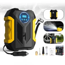 Автомобильный воздушный компрессор 12V, модель 3, 150 PSI, цифровой манометр, автоотключение, LED фонарь, 35 л/мин, насадки