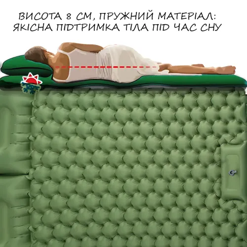 Надувной матрас туристический двухместный с встроенным ножным насосом и подушками, походный водонепроницаемый каремат до 200 кг Серый - фото 6