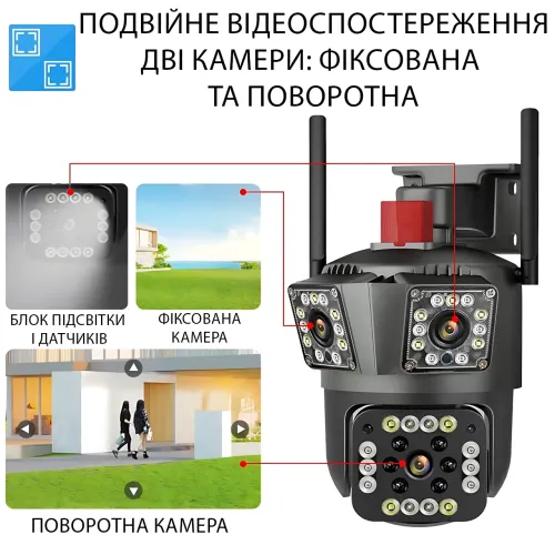 IP Wi-Fi камера видеонаблюдения Jnice V380 Pro JE-481, 2 объектива (двойная камера), поворотная PTZ, цветное ночное видение, звук - фото 4