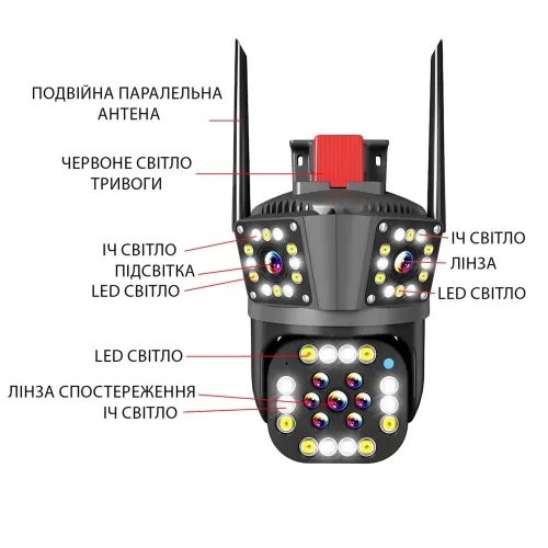 IP Wi-Fi камера видеонаблюдения Jnice V380 Pro JE-481, 2 объектива (двойная камера), поворотная PTZ, цветное ночное видение, звук - фото 3