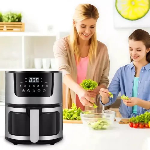 Мощная цифровая аэрофритюрница AIR FRYER (2400 Вт, 7 л) со смотровым окном, мультипечь без масла с антипригарным покрытием, черный - фото 10