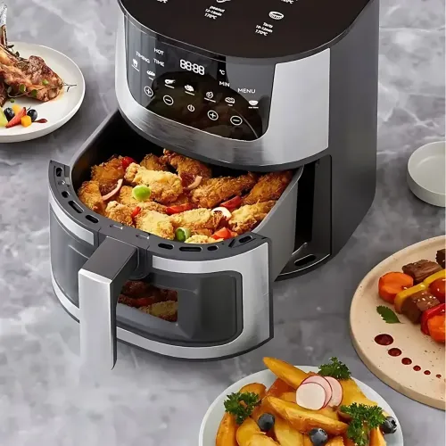 Мощная цифровая аэрофритюрница AIR FRYER (2400 Вт, 7 л) со смотровым окном, мультипечь без масла с антипригарным покрытием, черный - фото 8