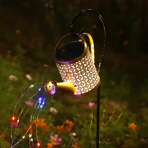 Садовый светильник на солнечной батарее Лейка RGB (80 см), декоративный металлический фонарь-водопад для сада, бронза - фото 5