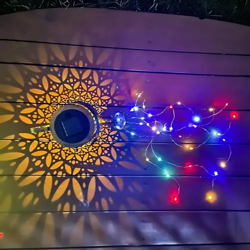 Садовый светильник на солнечной батарее Лейка RGB (80 см), декоративный металлический фонарь-водопад для сада, бронза - фото 6