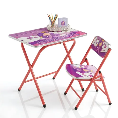 Детский складной стол и стульчик, регулируемая высота, комплект детской мебели для творчества и учебы Розовый