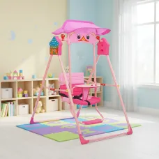 Детские складные качели для дома и улицы Bambi X-623, защита от солнца, музыка, подсветка Розовый