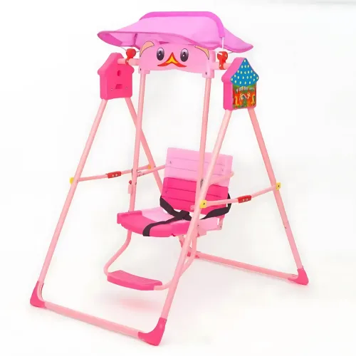 Детские складные качели для дома и улицы Bambi X-623, защита от солнца, музыка, подсветка Розовый - фото 3