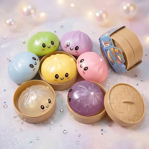 Сенсорная игрушка-антистресс «Пельмень в пароварке» (Squishy Dumpling) с блестками, светящийся в темноте, 9 см - фото 2