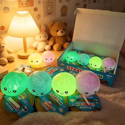 Сенсорная игрушка-антистресс «Пельмень в пароварке» (Squishy Dumpling) с блестками, светящийся в темноте, 9 см - фото 7
