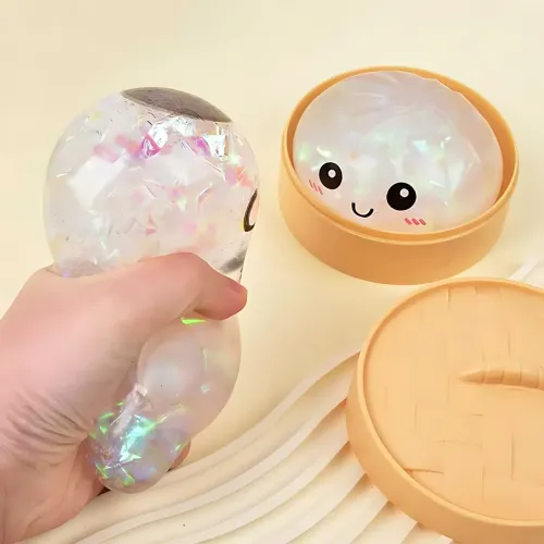 Сенсорная игрушка-антистресс «Пельмень в пароварке» (Squishy Dumpling) с блестками, светящийся в темноте, 9 см - фото 4